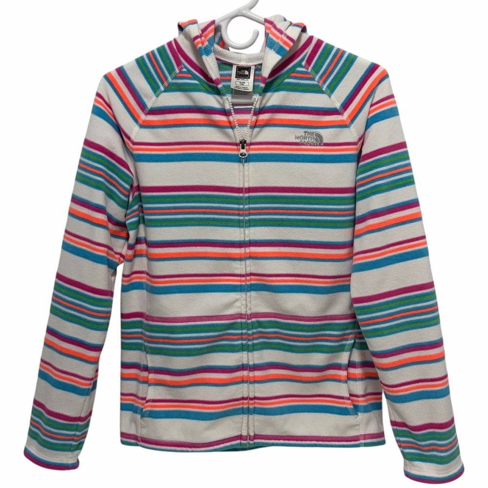 The North Face Stripped Girls Lightweight Zip Fleece Hoodie Jacket Like New - M
